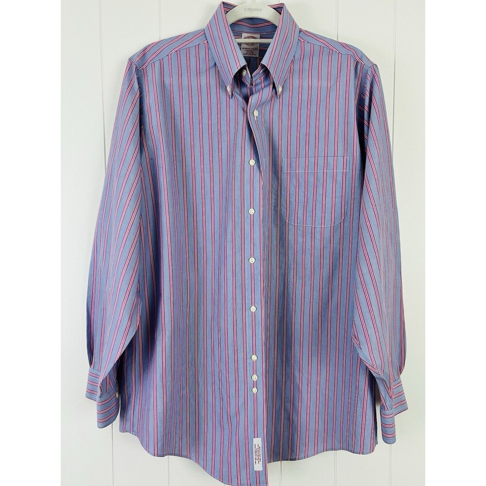 Brooks Brothers Non-Iron Madison Fit Striped Blue Mens 15.5" x 34" Dress Shirt